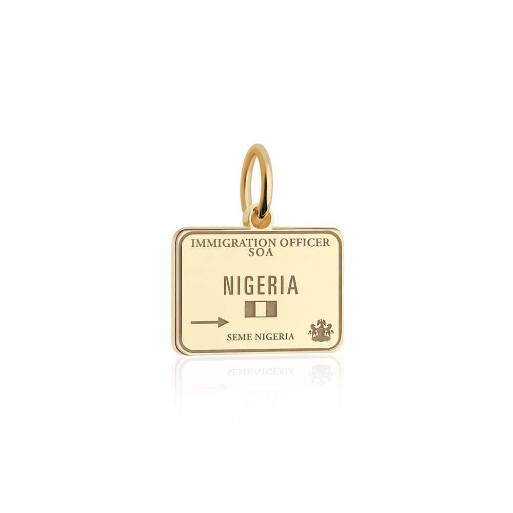 Solid Gold Travel Charm, Nigeria Passport Stamp - JET SET CANDY (6930081677496)