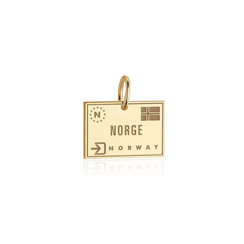 Solid Gold Travel Charm, Norway Passport Stamp - JET SET CANDY (6930069487800)