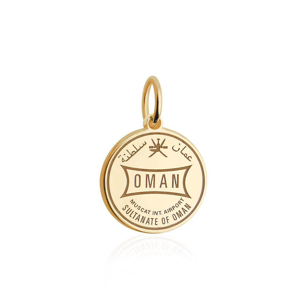 Solid Gold Travel Charm, Oman Passport Stamp - JET SET CANDY (6930082496696)