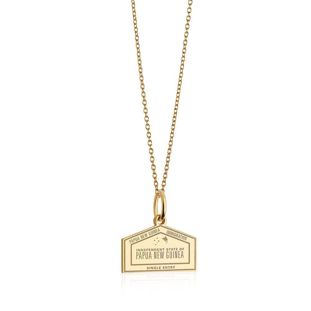 Solid Gold Travel Charm, Papua New Guinea Passport Stamp - JET SET CANDY (6930094227640)