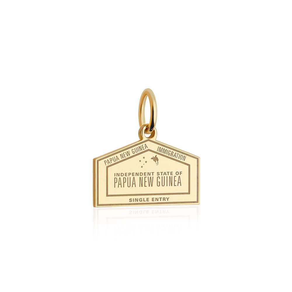 Solid Gold Travel Charm, Papua New Guinea Passport Stamp - JET SET CANDY (6930094227640)