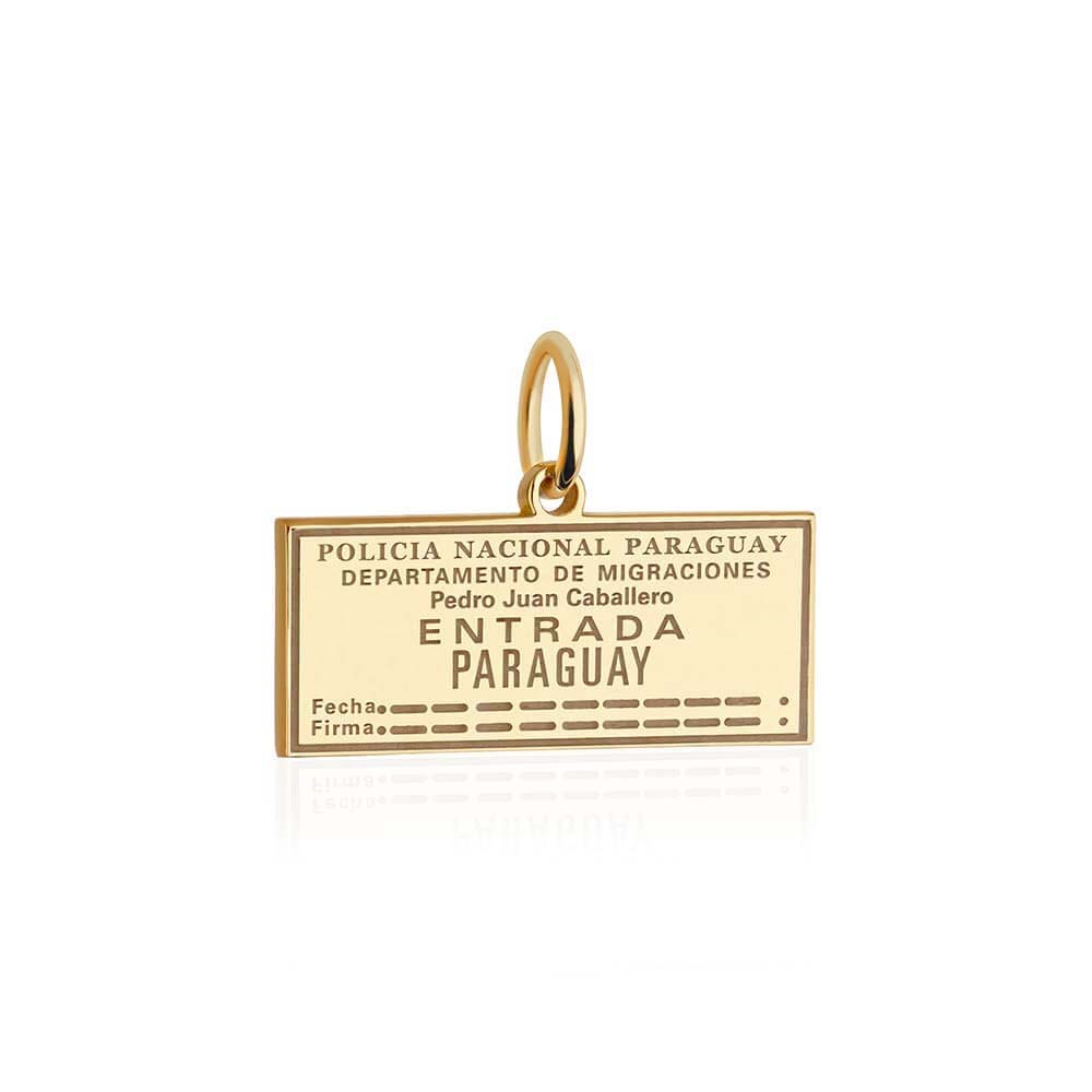 Solid Gold Travel Charm, Paraguay Passport Stamp - JET SET CANDY (6930095145144)