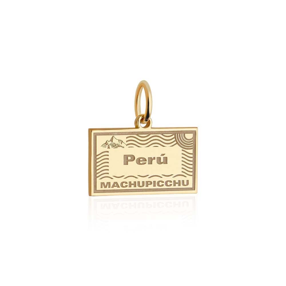 Solid Gold Travel Charm, Peru Passport Stamp - JET SET CANDY (6930095276216)