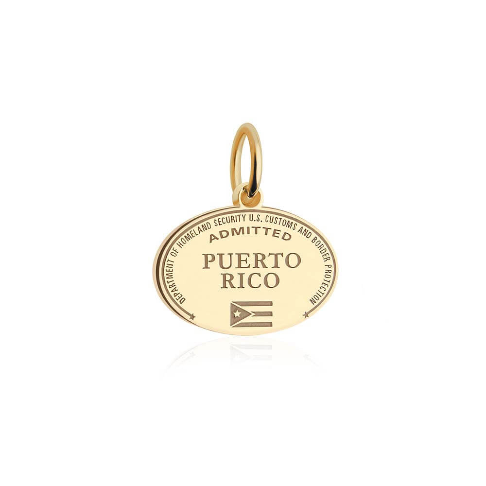 Solid Gold Travel Charm, Puerto Rico Passport Stamp - JET SET CANDY (6930090361016)