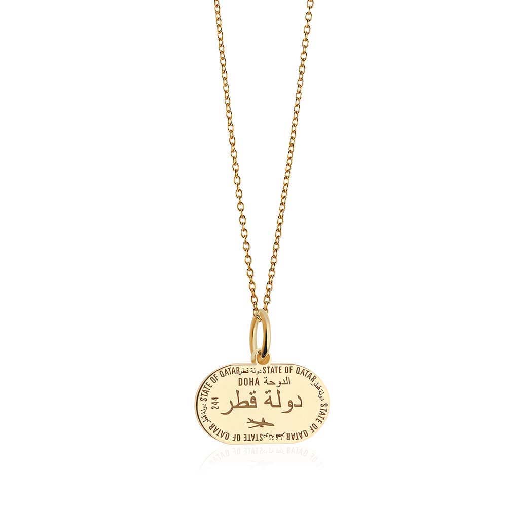Solid Gold Travel Charm, Qatar Passport Stamp - JET SET CANDY (6930081939640)