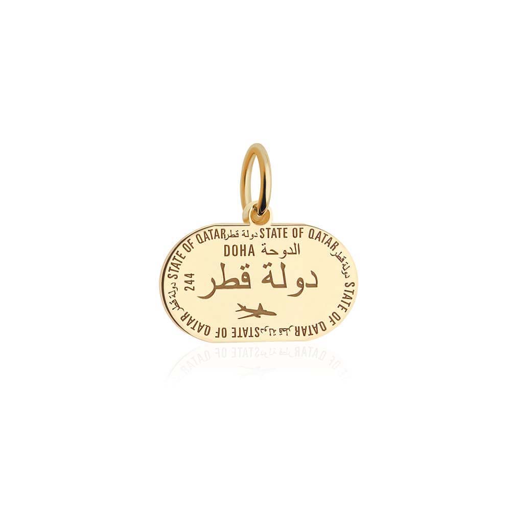 Solid Gold Travel Charm, Qatar Passport Stamp - JET SET CANDY (6930081939640)