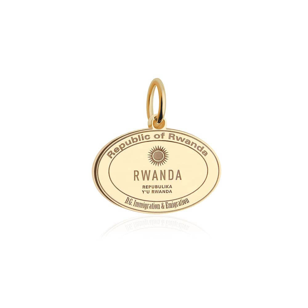Solid Gold Travel Charm, Rwanda Passport Stamp - JET SET CANDY (6930082463928)