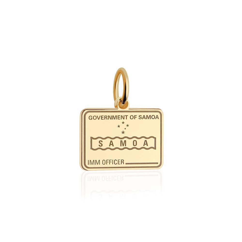 Solid Gold Travel Charm, Samoa Passport Stamp - JET SET CANDY (6930094817464)