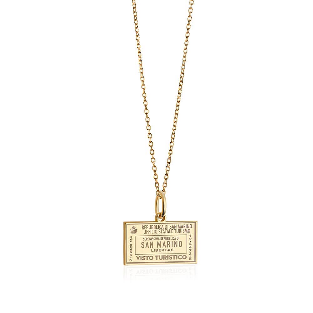 Solid Gold Travel Charm, San Marino Passport Stamp - JET SET CANDY (6930070110392)