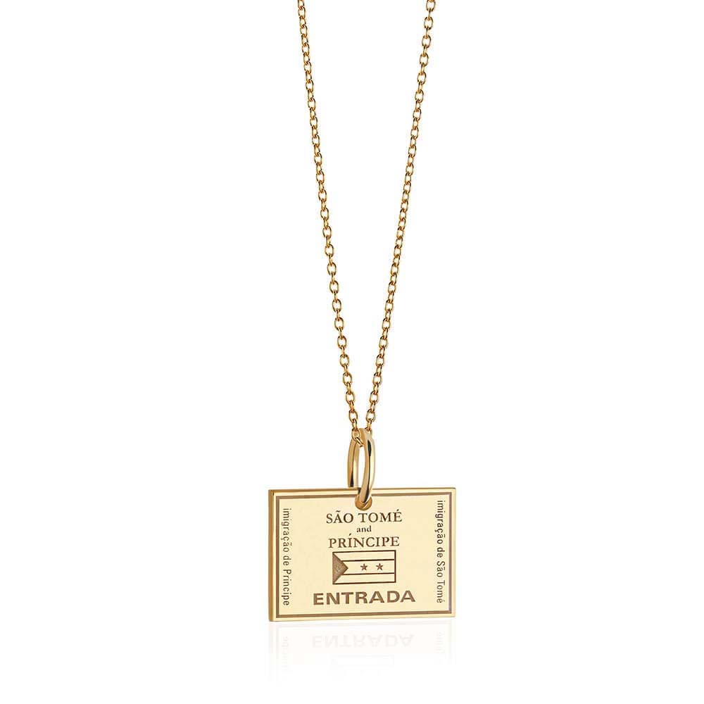 Solid Gold Travel Charm, Sao Tome and Principe Passport Stamp - JET SET CANDY (6930082726072)