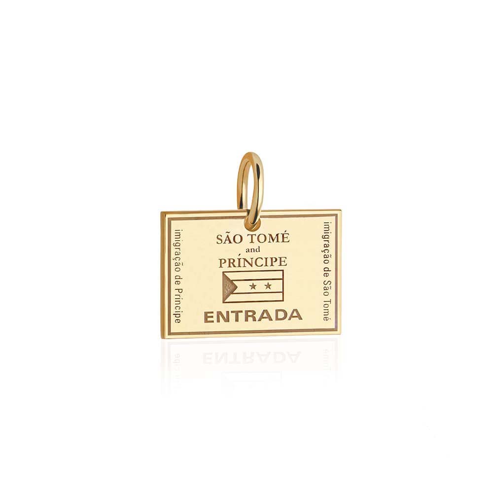 Solid Gold Travel Charm, Sao Tome and Principe Passport Stamp - JET SET CANDY (6930082726072)