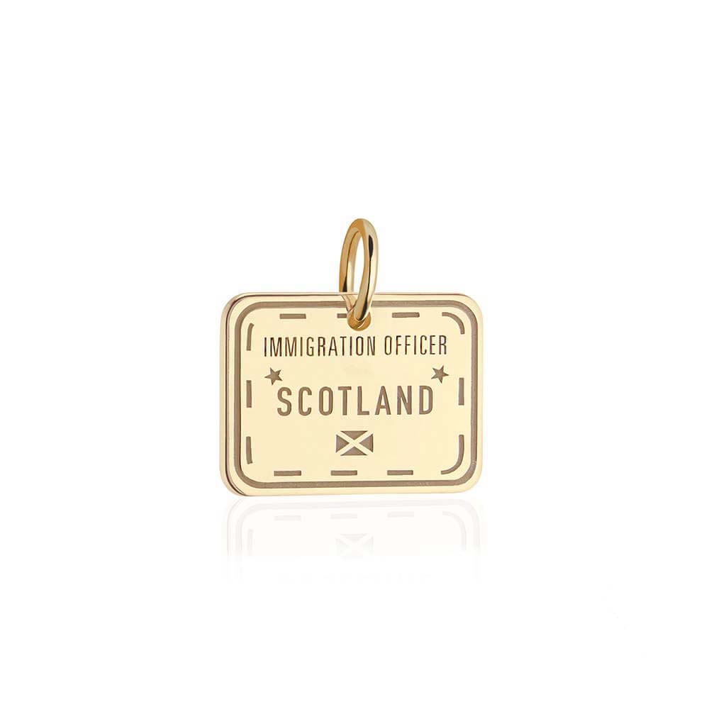Solid Gold Travel Charm, Scotland Passport Stamp - JET SET CANDY (6930072207544)
