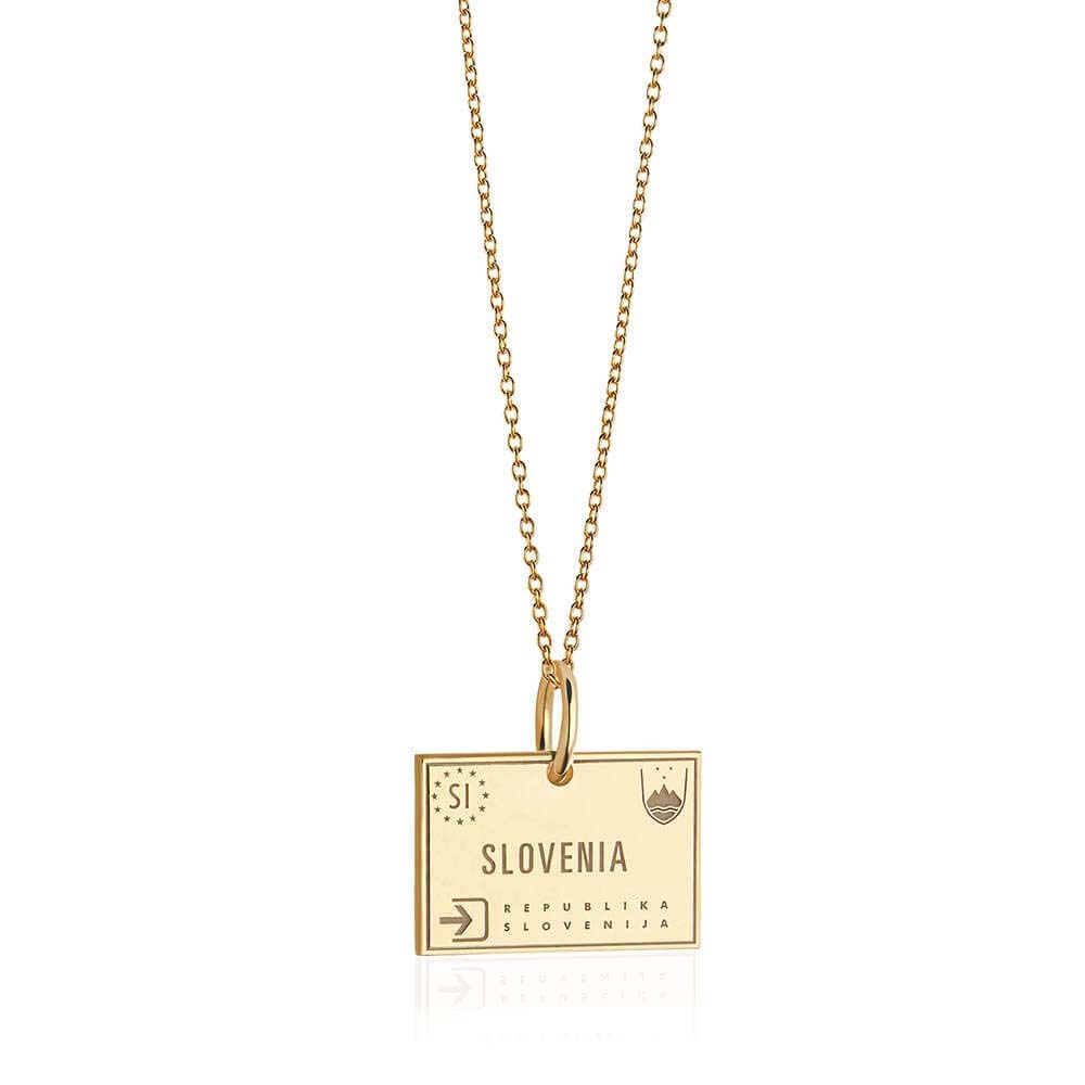 Solid Gold Travel Charm, Slovenia Passport Stamp - JET SET CANDY (6930070634680)