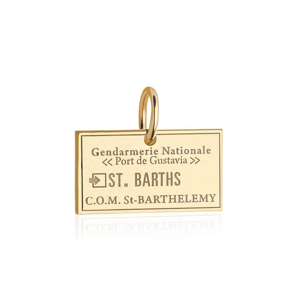 Saint Barths Passport Stamp Charm Solid Gold JET SET CANDY
