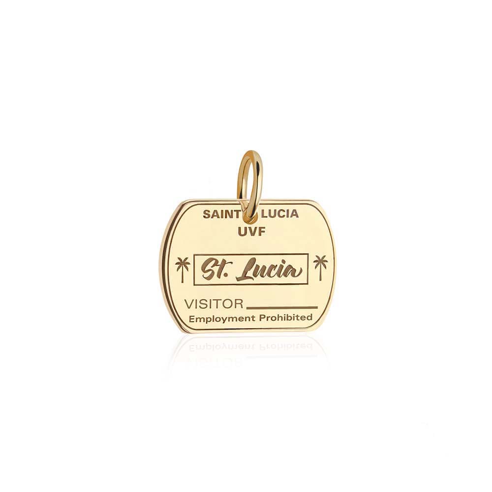 Solid Gold Travel Charm, Saint Lucia Passport Stamp - JET SET CANDY (4592958013528)