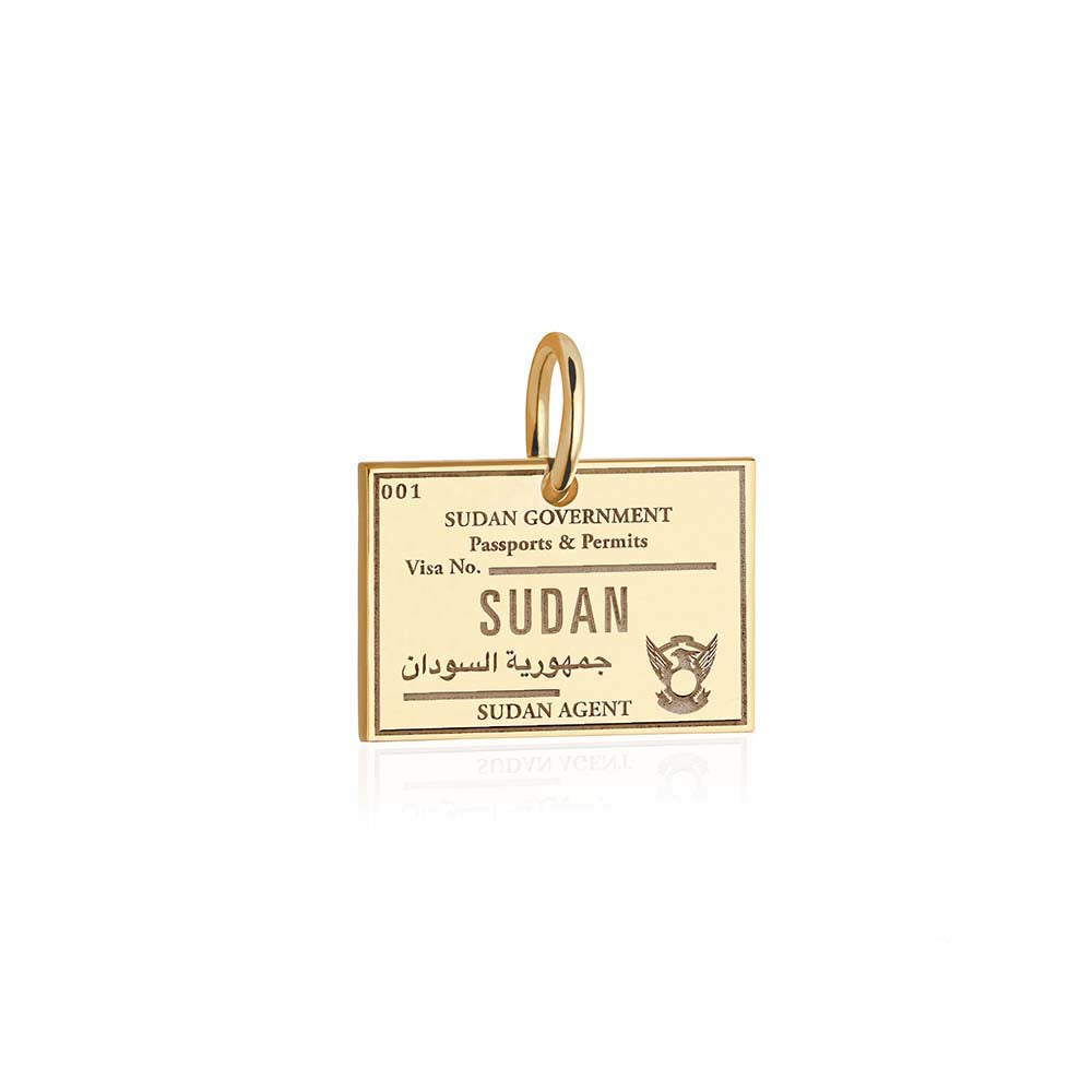 Solid Gold Travel Charm, Sudan Passport Stamp - JET SET CANDY (6930084102328)