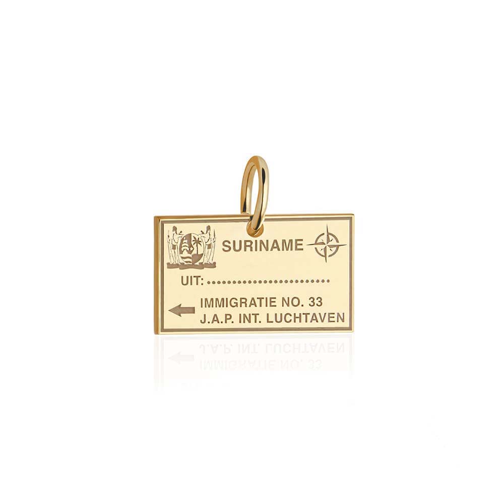 Solid Gold Travel Charm, Suriname Passport Stamp - JET SET CANDY (6930095374520)