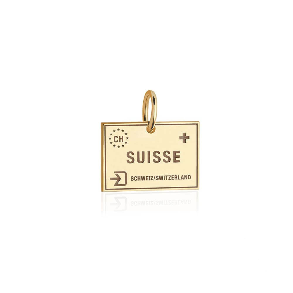Solid Gold Switzerland Passport Stamp Charm - JET SET CANDY (4588621529176)