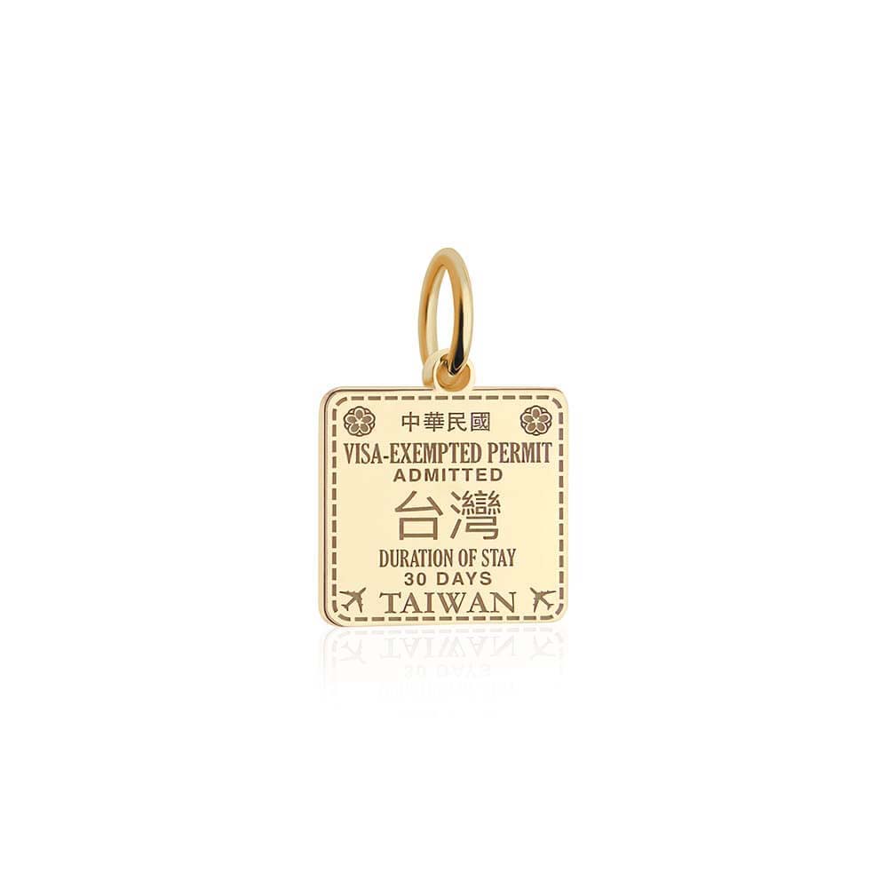 Solid Gold Travel Charm, Taiwan Passport Stamp - JET SET CANDY (6930065686712)
