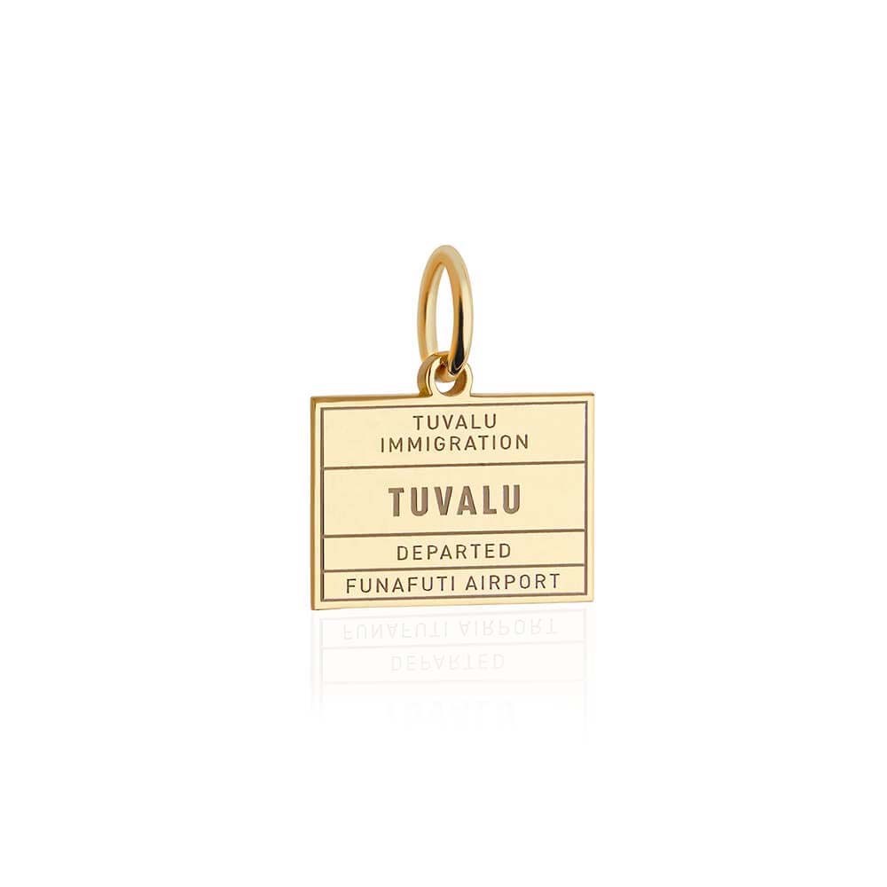 Solid Gold Travel Charm, Tuvalu Passport Stamp - JET SET CANDY (6930094588088)