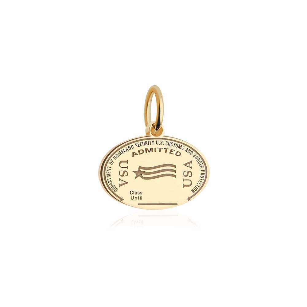 Solid Gold USA United States Passport Stamp Charm - JET SET CANDY (1925238456378)