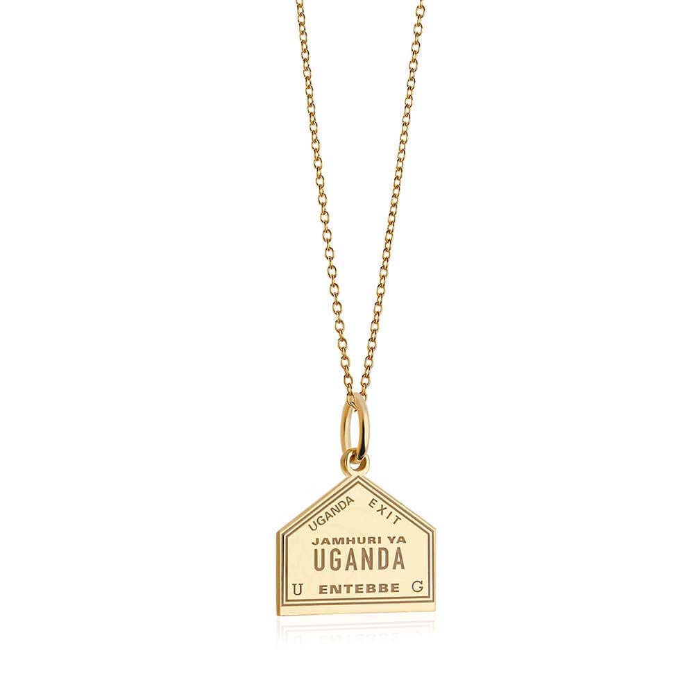 Solid Gold Travel Charm, Uganda Passport Stamp - JET SET CANDY (6930084757688)