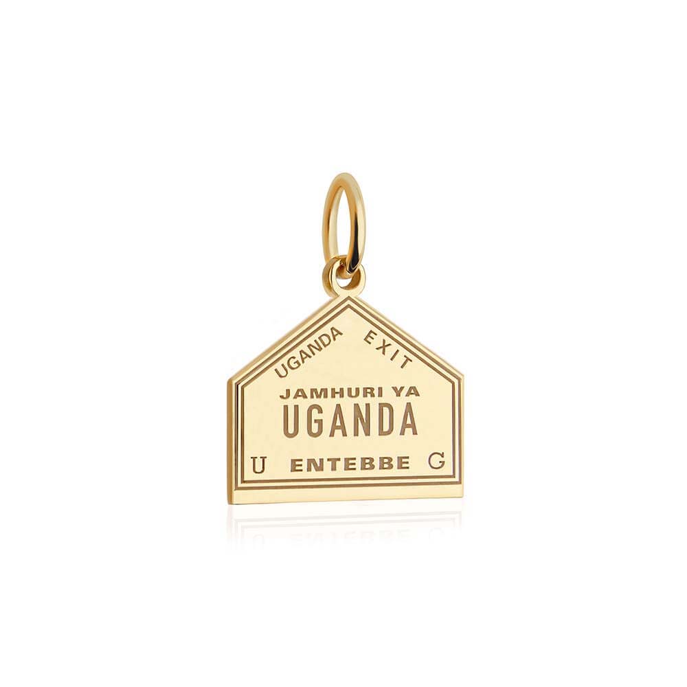 Solid Gold Travel Charm, Uganda Passport Stamp - JET SET CANDY (6930084757688)