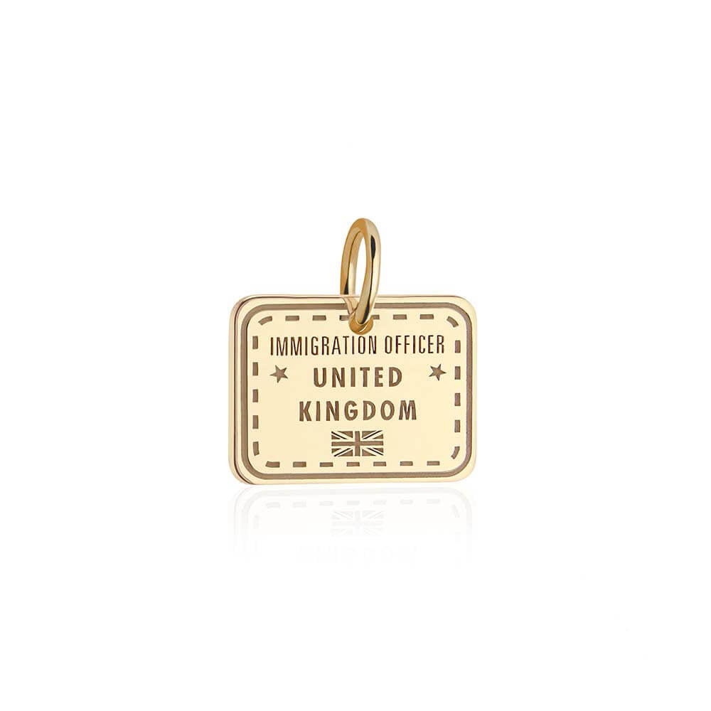 United Kingdom Passport Stamp Charm Charm Solid Gold JET SET CANDY