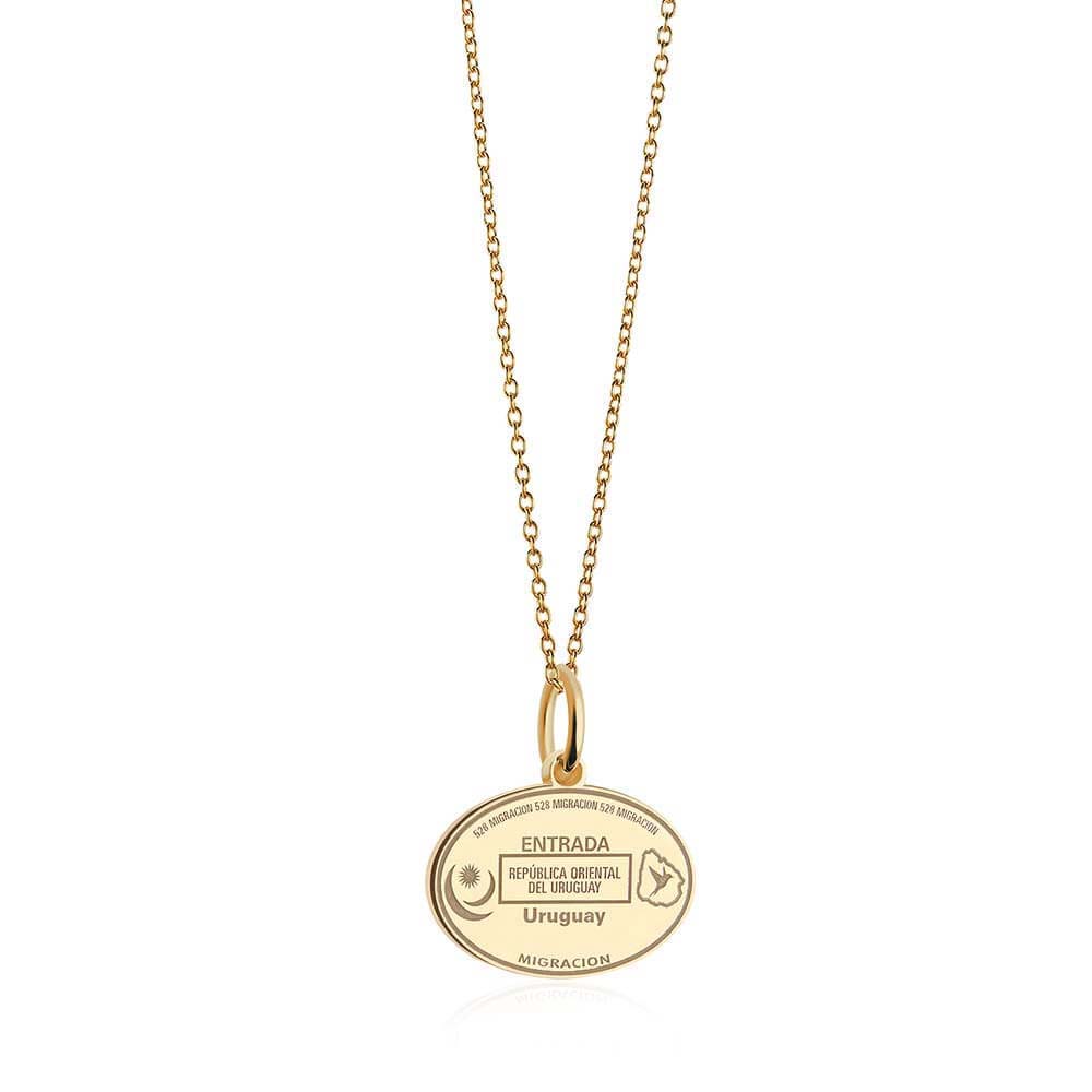 Solid Gold Travel Charm, Uruguay Passport Stamp - JET SET CANDY (6930095505592)