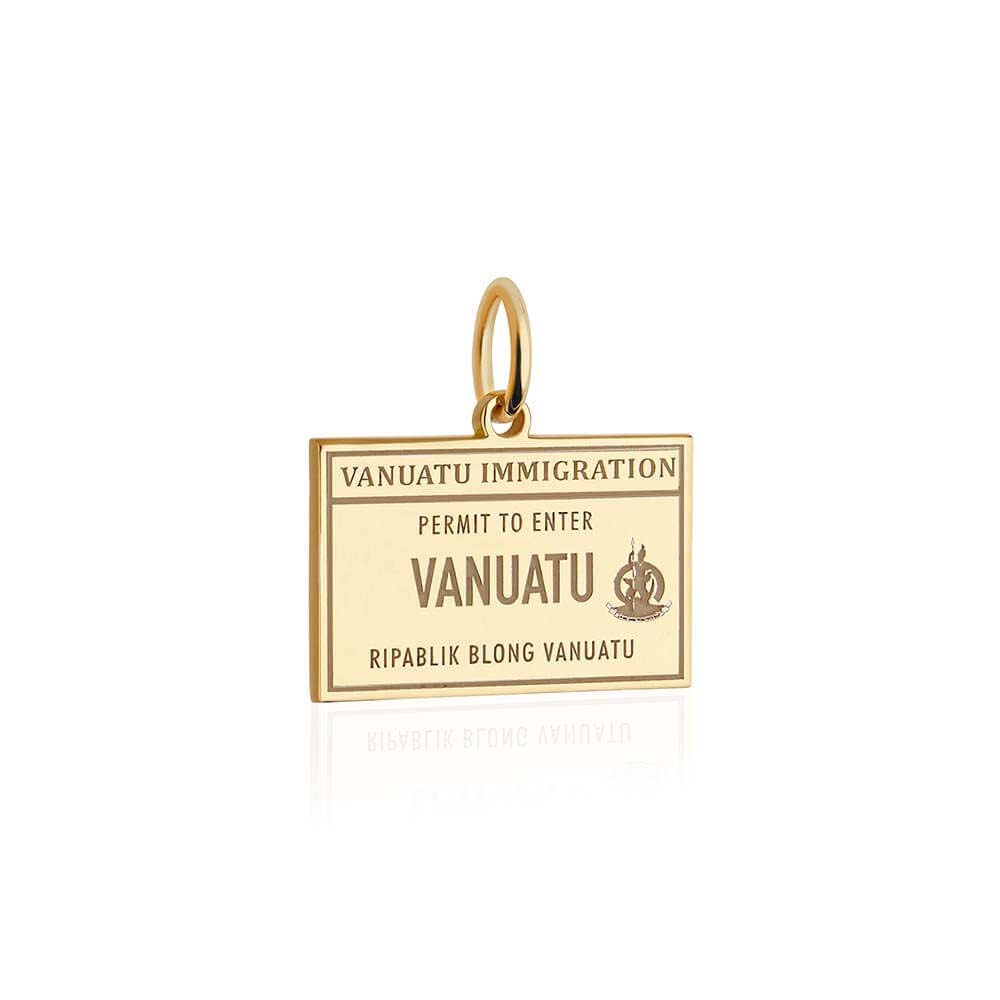 Solid Gold Travel Charm, Vanuatu Passport Stamp - JET SET CANDY (6930094653624)