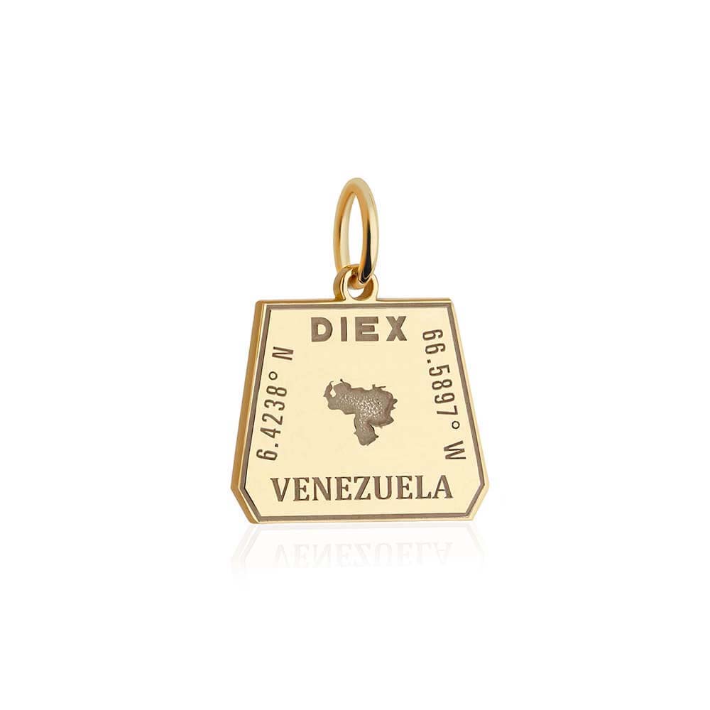 Solid Gold Travel Charm, Venezuela Passport Stamp - JET SET CANDY (6930095538360)