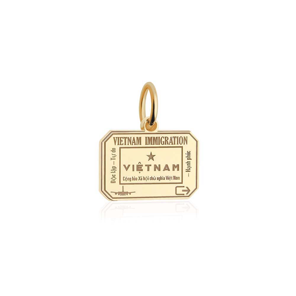 Solid Gold Travel Charm, Vietnam Passport Stamp - JET SET CANDY (6930066669752)