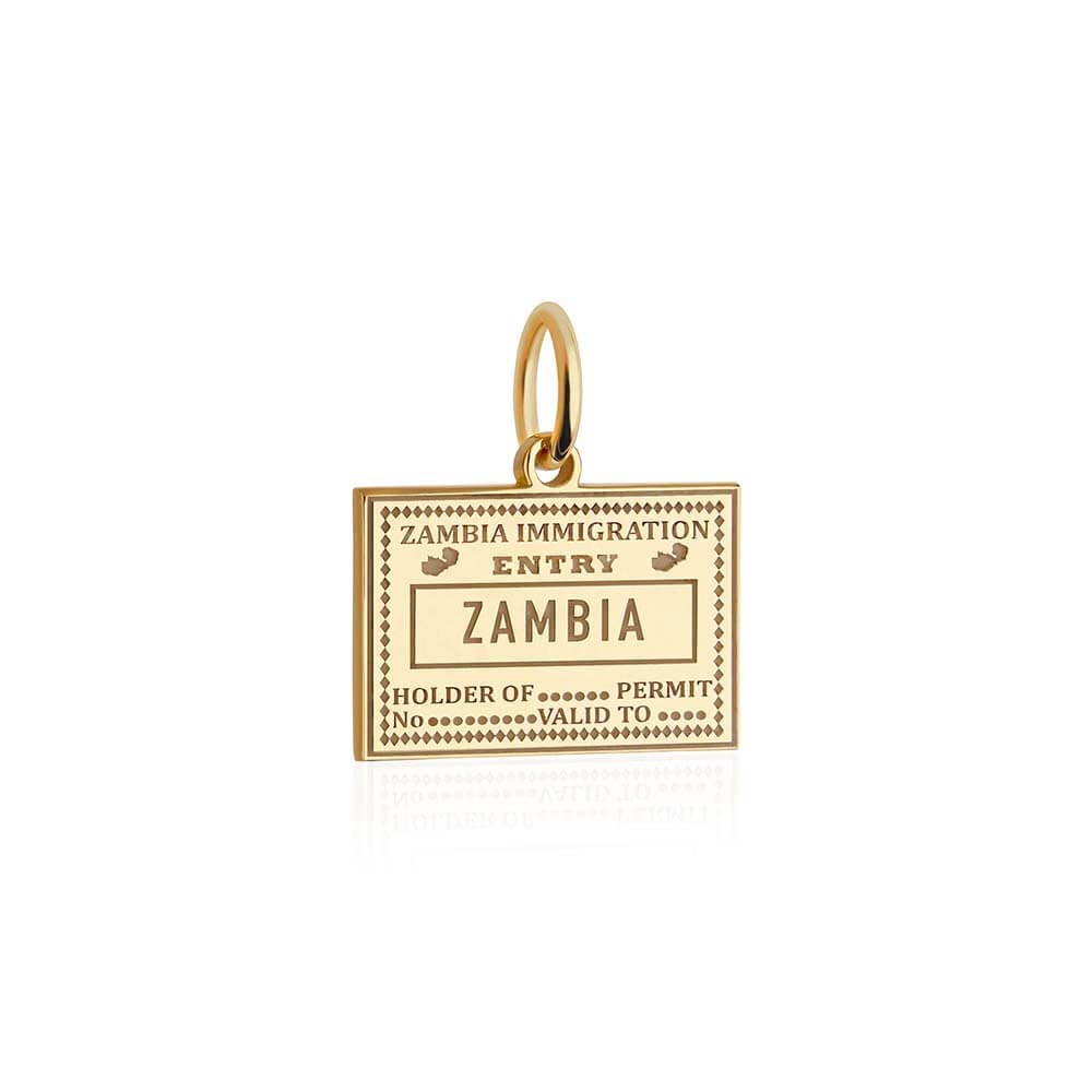 Solid Gold Travel Charm, Zambia Passport Stamp - JET SET CANDY (6930085413048)