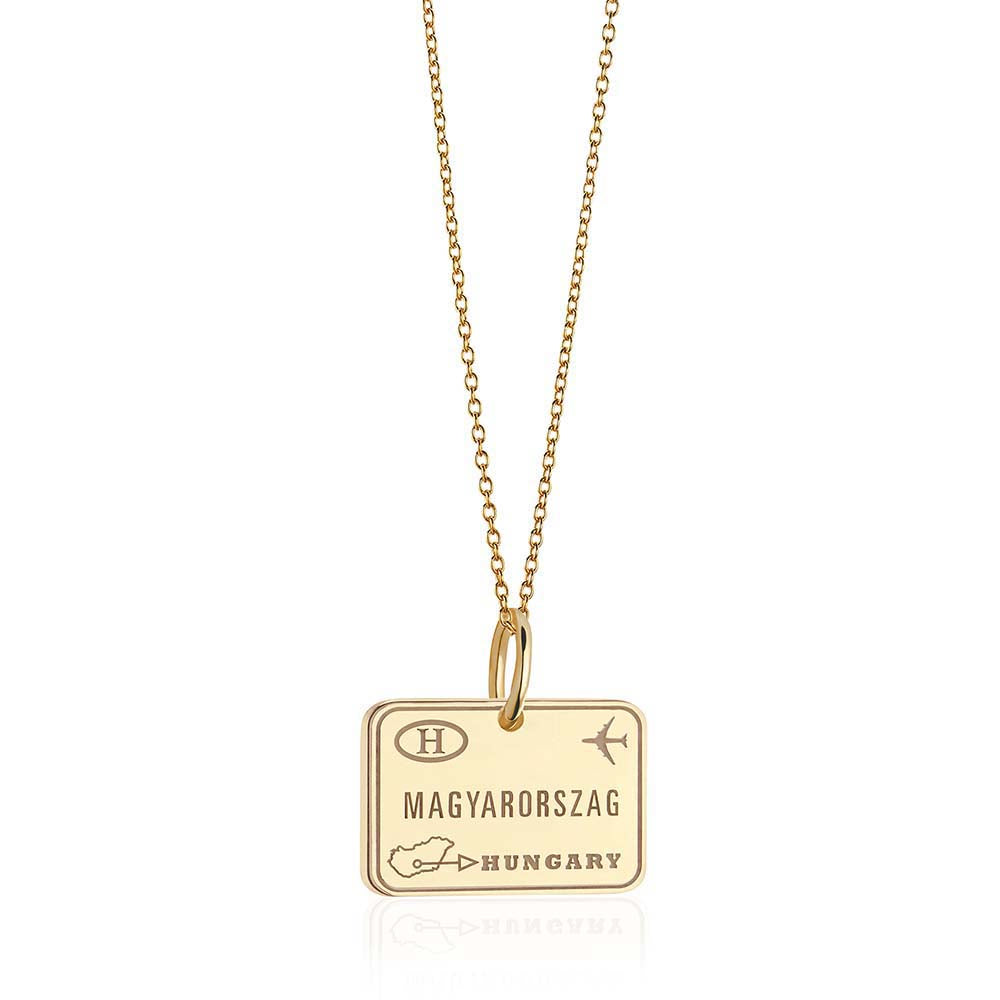 Solid Gold Travel Charm, Hungary Passport Stamp - JET SET CANDY (6930074960056)