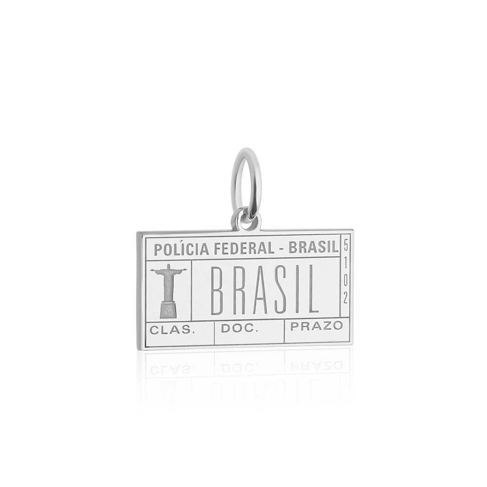 Brazil Passport Stamp Charm Sterling Silver Brazil Travel Charm JET