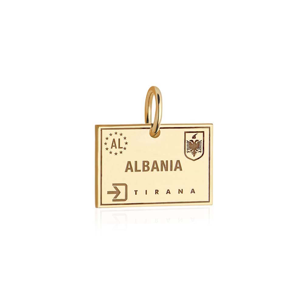 Solid Gold Travel Charm, Albania Passport Stamp - JET SET CANDY (6930073059512)