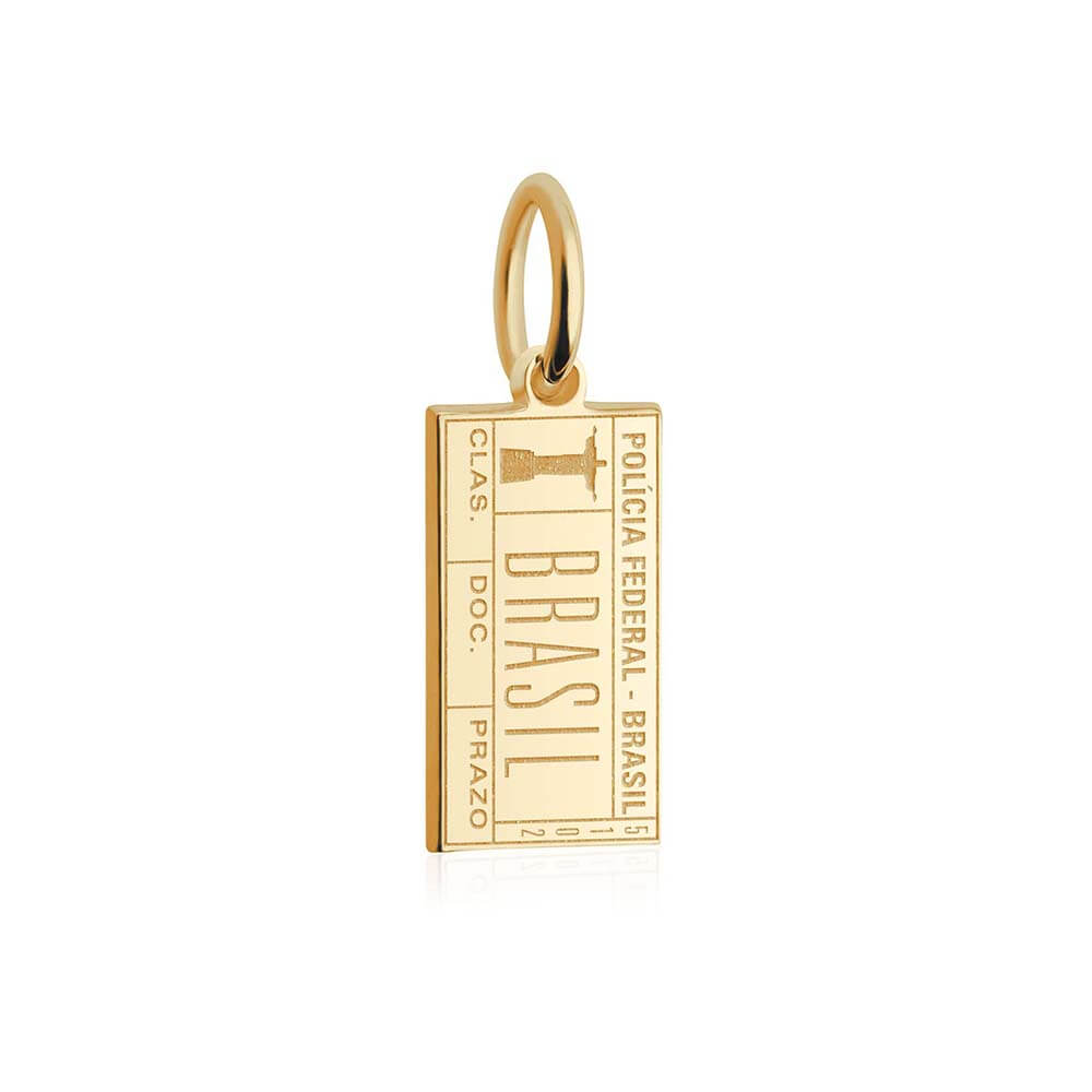 Solid Gold Mini Charm, Passport Stamp: Brazil - JET SET CANDY (1720176410682)