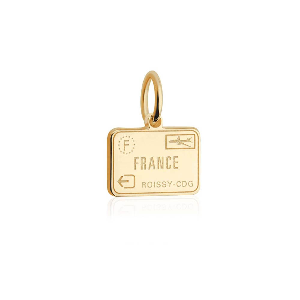 Solid Gold Mini Charm, Passport Stamp: France - JET SET CANDY (1720170676282)