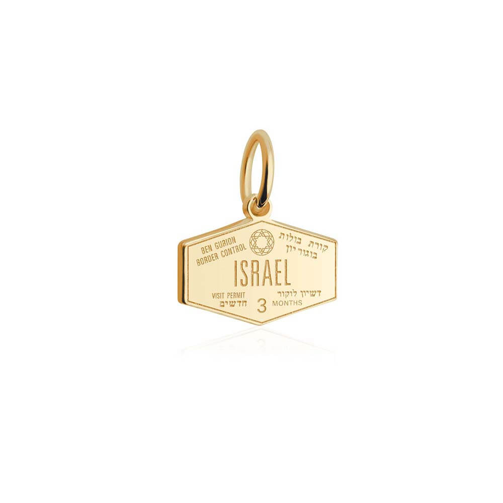 Solid Gold Mini Charm, Passport Stamp: Israel (SHIPS JUNE) - JET SET CANDY (1720172937274)