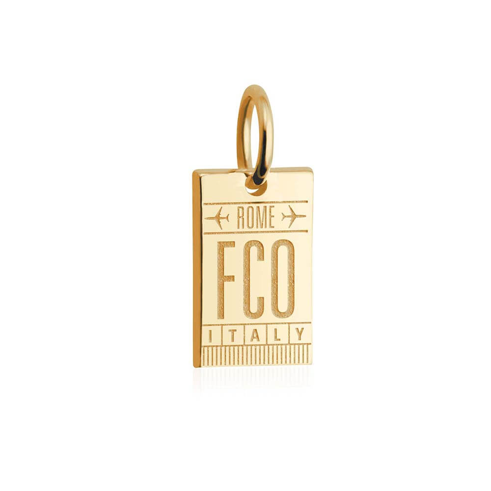 Solid Gold Mini Italian Charm, FCO Rome Luggage Tag - JET SET CANDY (1720189845562)