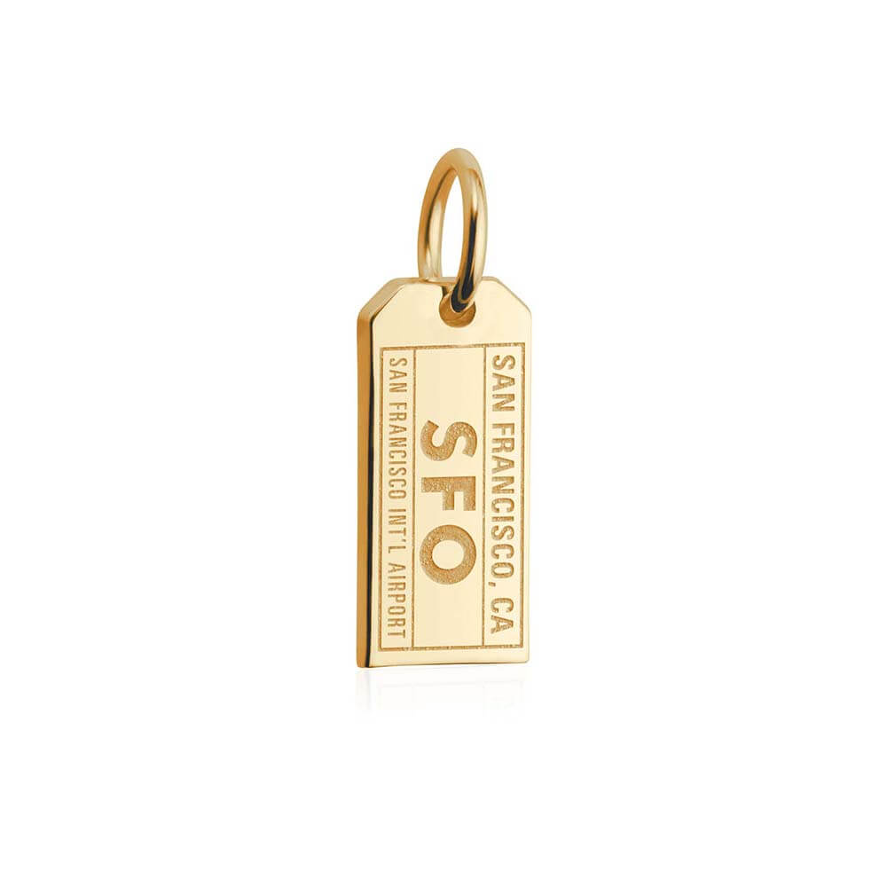 Mini Solid Gold San Francisco Charm, SFO Luggage Tag - JET SET CANDY (2283818549306)
