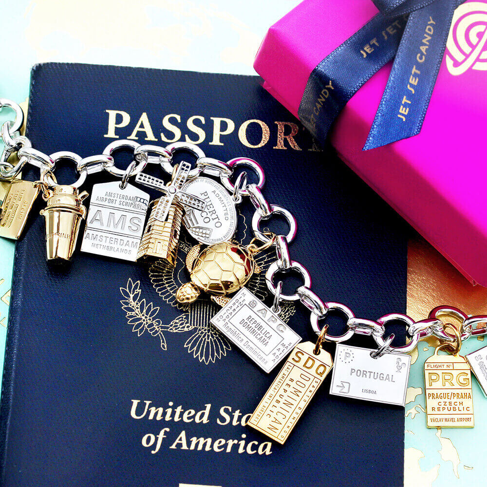 Silver Travel Charm, Puerto Rico Passport Stamp - JET SET CANDY (1925226922042)