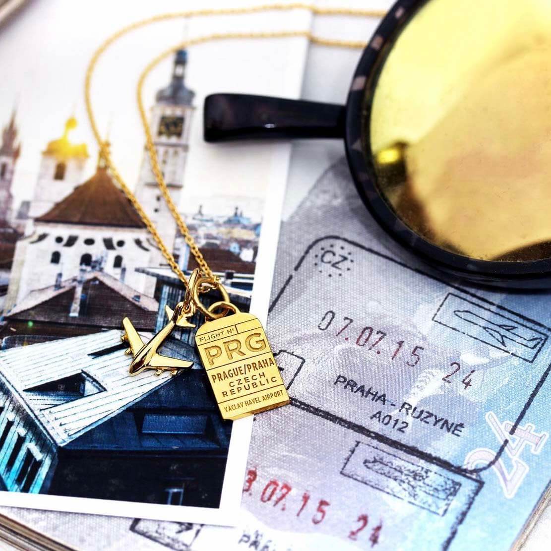 Gold Vermeil Czech Republic Charm, PRG Prague Luggage Tag - JET SET CANDY (1720180899898)