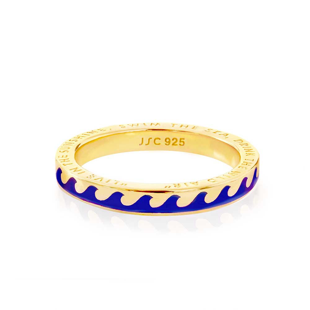 Navy Blue Enamel Wave Ring in Gold - JET SET CANDY  (2276736991290)