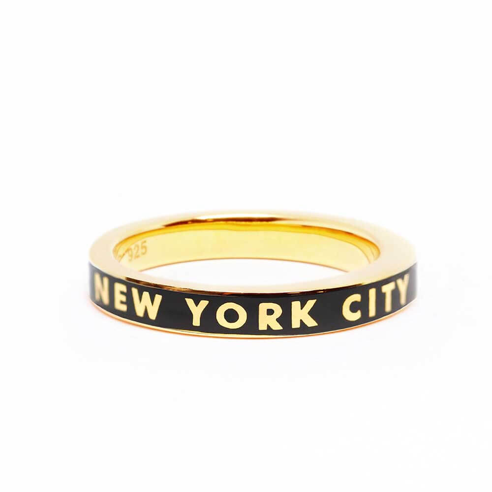 Black Enamel New York City Gold Ring - JET SET CANDY  (1720210489402)
