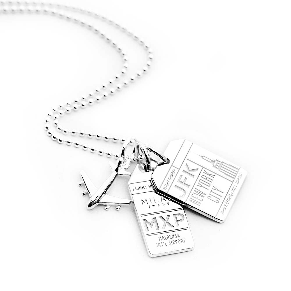 18” SILVER BALL CHAIN WITH 2 LUGGAGE TAG CHARMS (MINI PLANE SHIPS JUNE) - JET SET CANDY  (4362842964056)