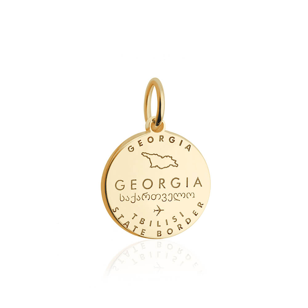 Solid Gold Travel Charm, Georgia Passport Stamp - JET SET CANDY (6930067456184)