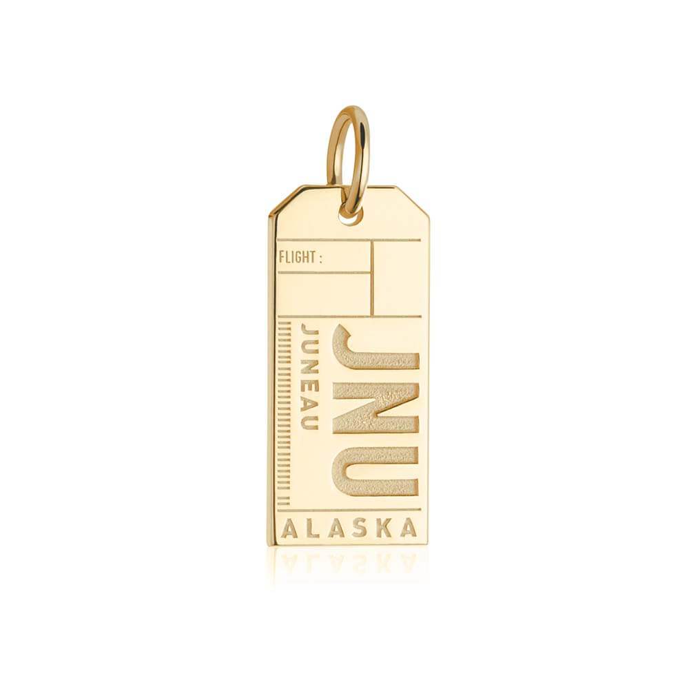 Solid Gold Travel Charm, JNU Juneau, Alaska Luggage Tag - JET SET CANDY  (1720181325882)