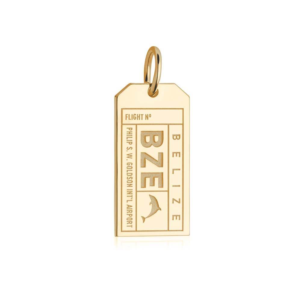 Solid Gold Travel Charm, BZE Belize Luggage Tag - JET SET CANDY  (1720189976634)