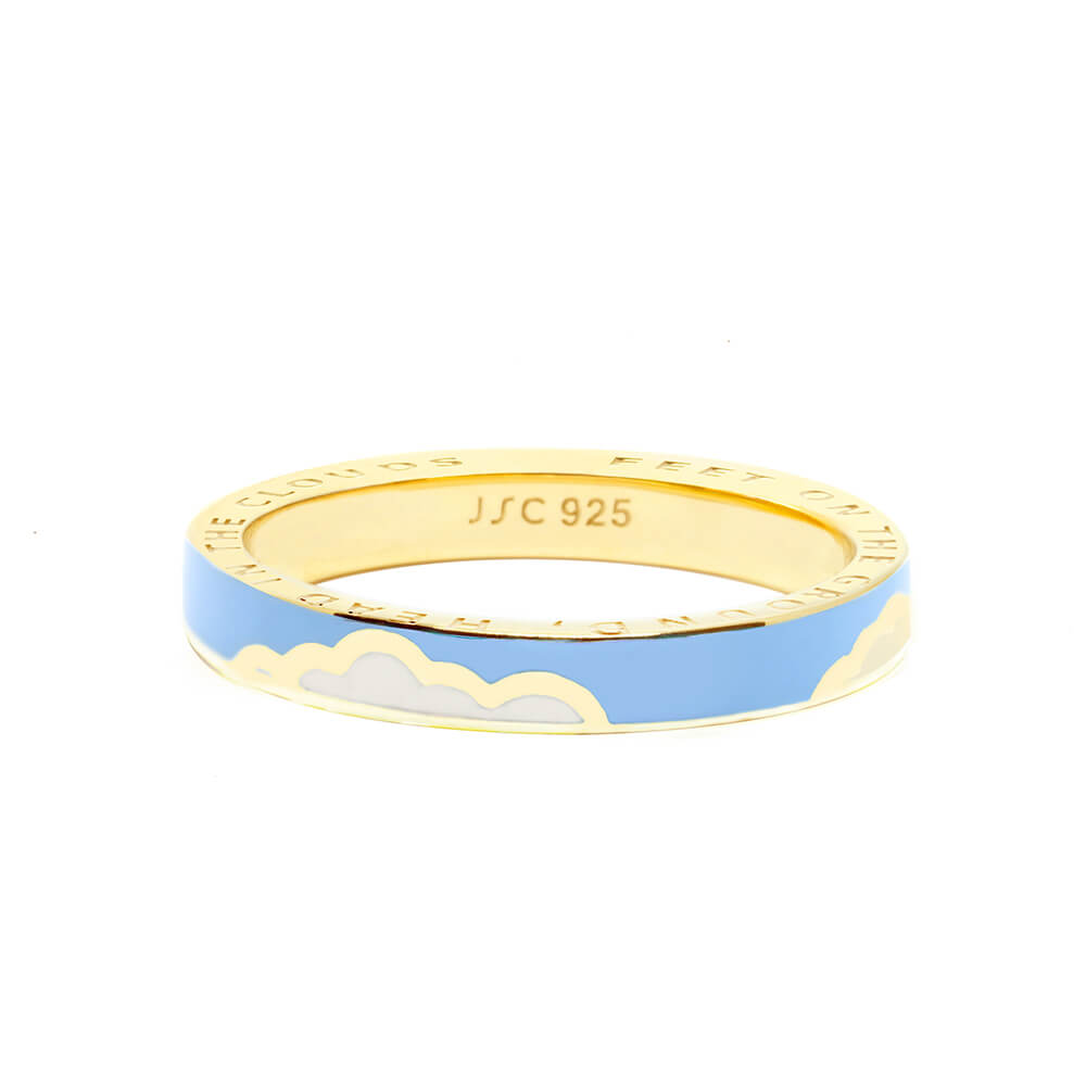 Gold Cloud Ring with Blue Enamel (6080810418360)